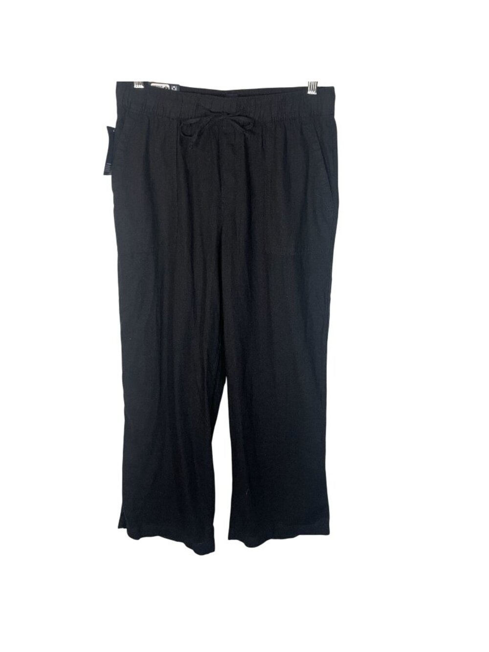 Gap Linen Blend Relaxed Pants Women M Wide Leg Drawstring Waist Black New